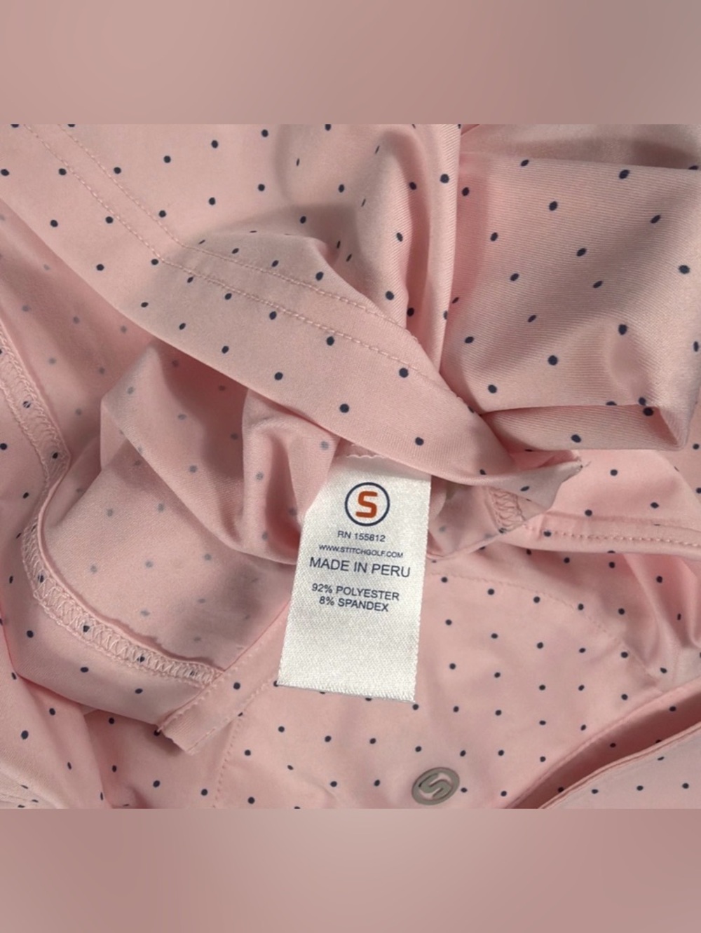 Stitch Golf Shirt Polo Chest Logo Lenoir Dot Print Large Pink NWT MSRP $118 - Picture 4 of 5